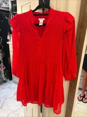 TCEC Red Ruffled Tiered V-Neck Dress for Girls